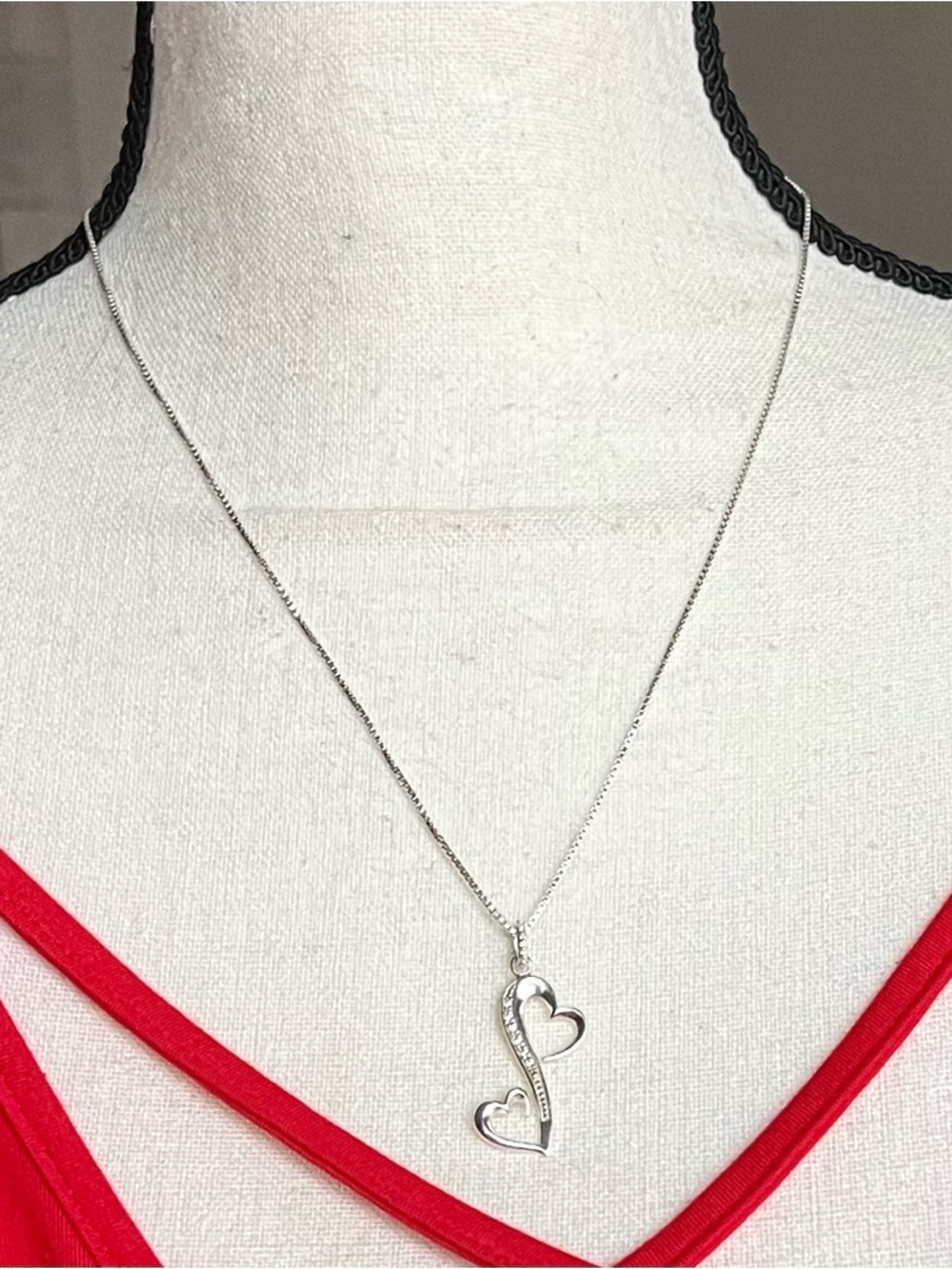 Necklace, 925 diamond double heart pendant -LA- (EUC) jewelry
